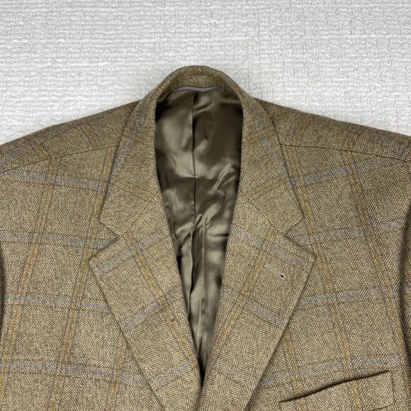 VTG ROY ROBSON Germany Made elbow patches Wool Blazer Plaid Golden Brown Read* - Picture 2 of 16